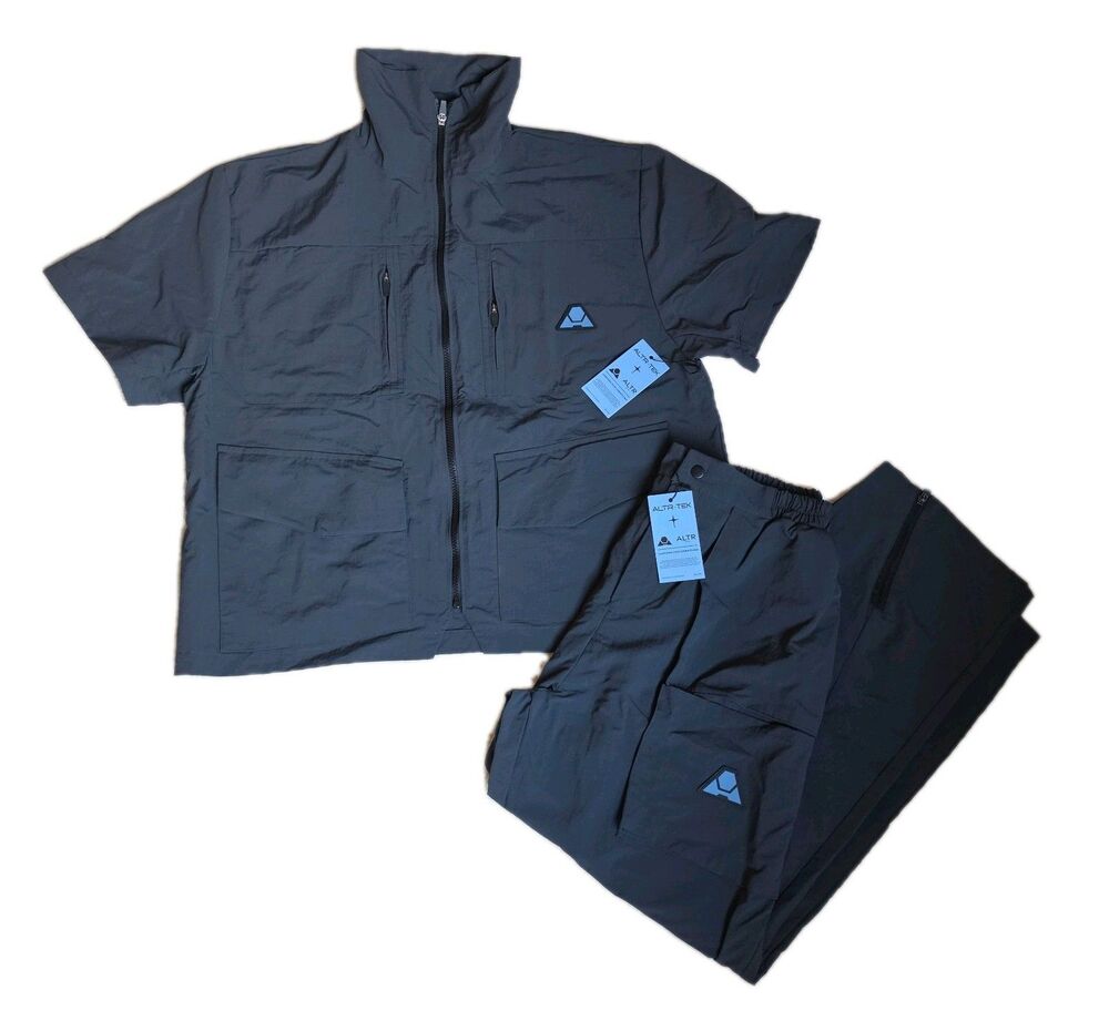 ALTR-TEK Short Sleeve Gray Creative Barber Groomer Uniform Set, Size Medium